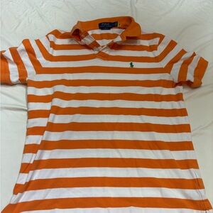 Ralph Lauren Orange and White Striped Polo Medium